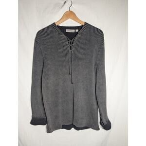 Express Womens Vtg Ribbed‎ Knit Sweater L Peasant Lace up Grunge Whimsigoth 90s